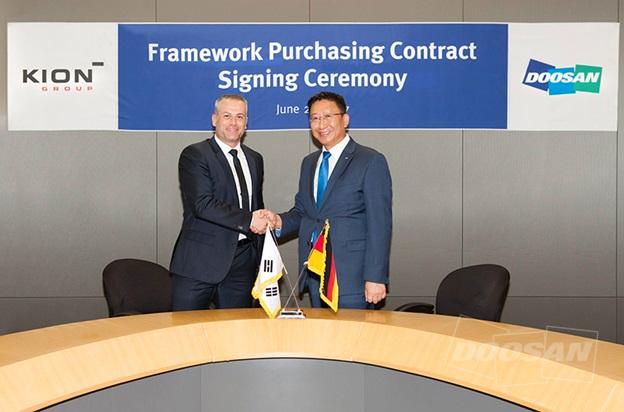 두산인프라코어, 세계2위 지게차社 독일 ‘키온’에 엔진 수출 